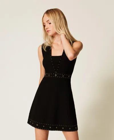 Twinset Robe Courte En Maille Avec Strass In Black