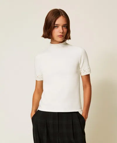 Twinset Pull Col Montant Avec Strass In White