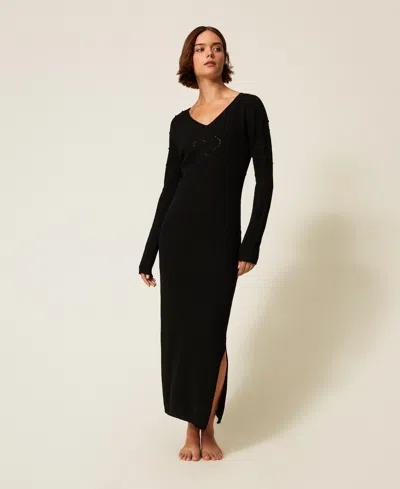 Twinset Robe Longue En Fil Treeblend In Black