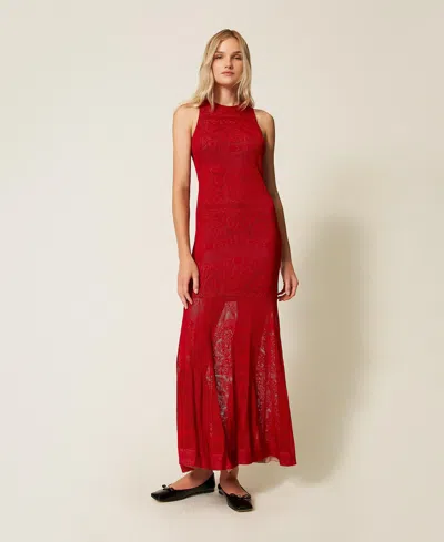 Twinset Robe Longue En Maille Ajourée In Multi