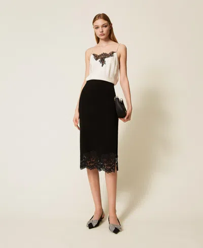 Twinset Jupe Mi-longue En Maille Avec Dentelle In Multi