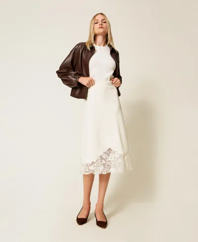 Twinset Jupe Mi-longue En Maille Avec Organza In White