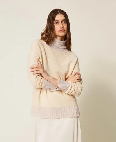 Twinset Pull Col Montant En Cachemire Mélangé Avec Lurex In Metallic