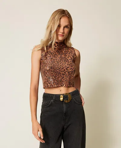 Twinset Top En Maille Avec Sequins In Brown