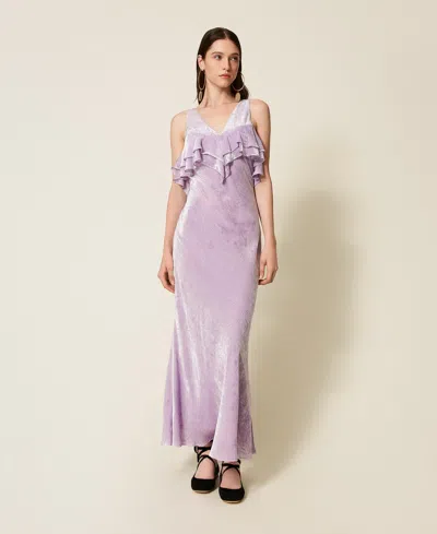 Twinset Robe Longue En Mélange De Velours Et Soie In Multi