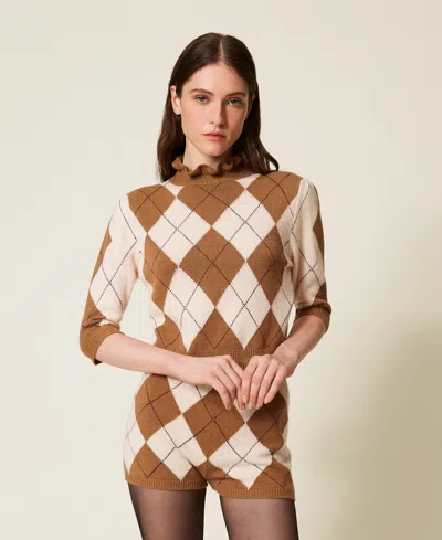 Twinset Pull En Laine Mélangée Jacquard Avec Losanges In Multi