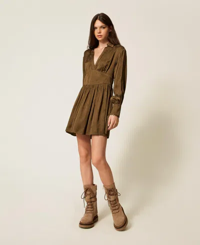 Twinset Jacquard Floral-pattern Mini Dress In Brown