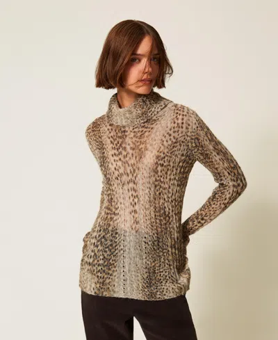 Twinset Twin-set Turtle Neck Sweater Print In Brown