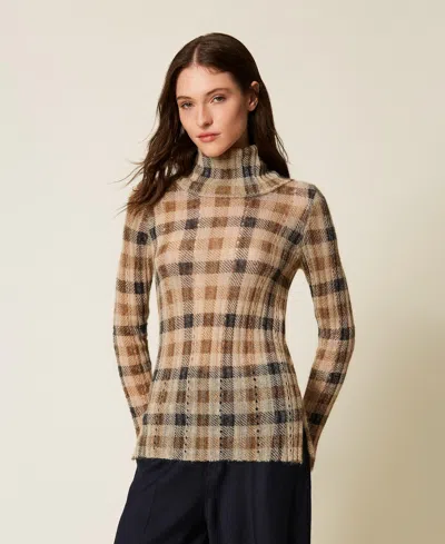 Twinset Twin-set Turtle Neck Sweater Print In Brown