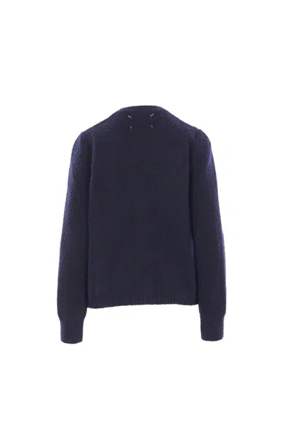 Maison Margiela Wool Cardigan Knitwear Black In Blue