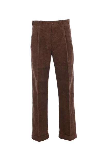 Taiga Takahashi Pleat-detail Corduroy Trousers In Brown