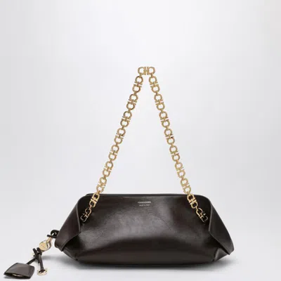 Ferragamo Xs Scarf Leather Chain Shoulder Bag In Brown
