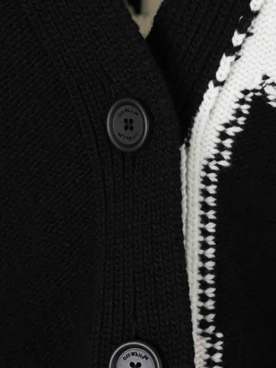 Off-white Logo-intarsia Wool Cardigan In Black