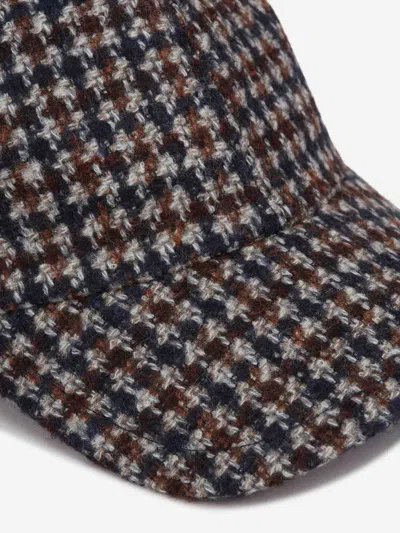 Fedeli Houndstooth Wool Hat In Gray