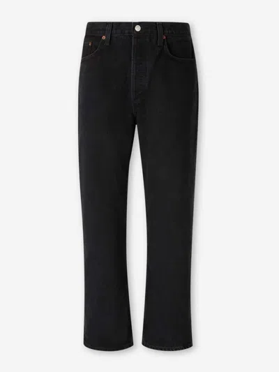 Agolde Vintage Frayed Hem Denim Trousers In Black