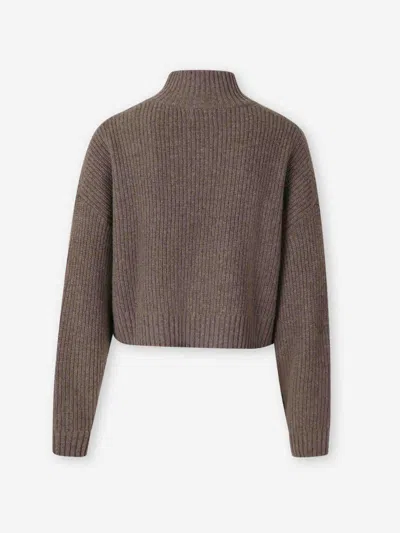 Staud Hampton Half Zip Crop Sweater In Brown