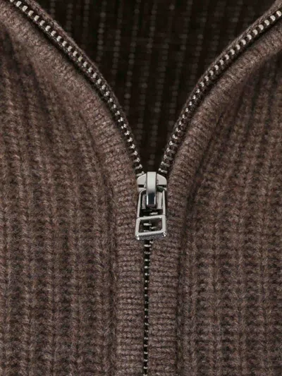 Staud Hampton Half Zip Crop Sweater In Brown
