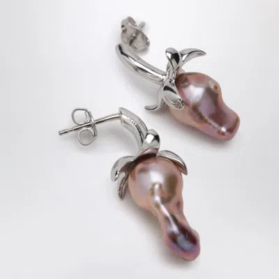 Loewe Strawberry Earrings In And Pearl In Metallic