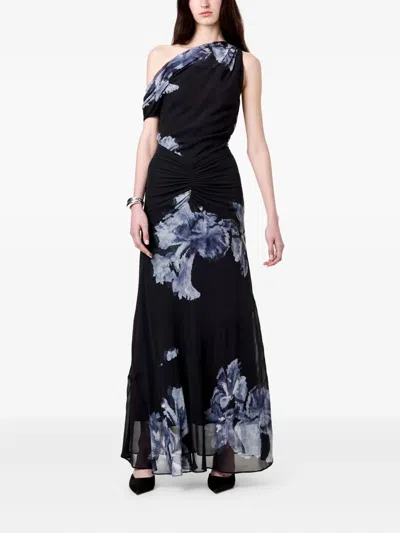 Nicholas Elza Asymmetric Off-shoulder Paneled Maxi Dress In Blue