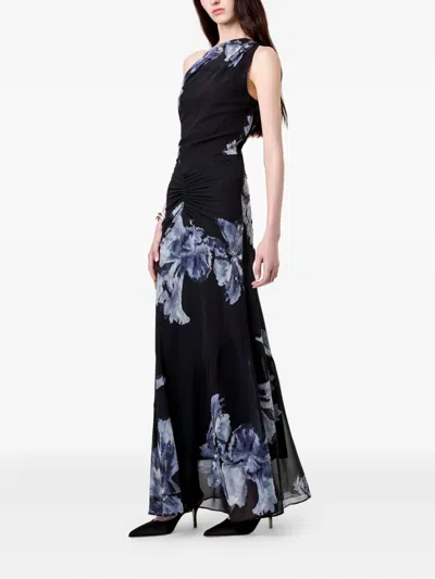 Nicholas Elza Asymmetric Off-shoulder Paneled Maxi Dress In Blue