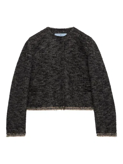 Prada Women's Single-breasted Double Tweed Jacket In Gray