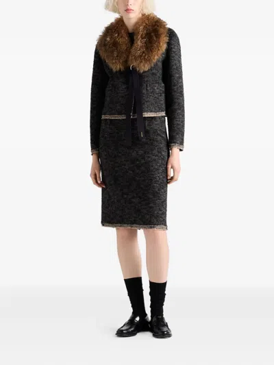 Prada Women's Single-breasted Double Tweed Jacket In Gray