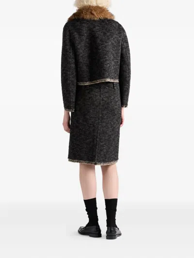 Prada Women's Single-breasted Double Tweed Jacket In Gray
