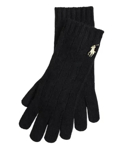 Polo Ralph Lauren Cable-knit Wool And Cashmere Gloves Accessories In Black