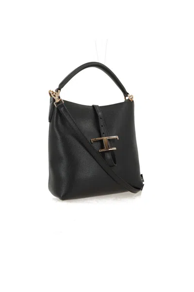 Tod's T Timeless Bucket Bag In Leather Mini In Black