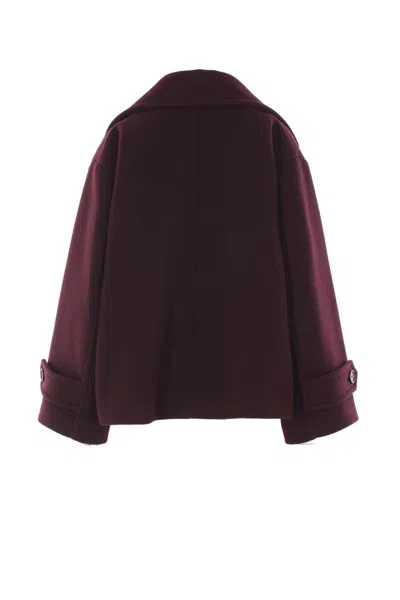 Chloé Women Violet Double-breasted Jacket With Wide Notched Revers And Dropped Shoulders In Wool Ble In Brown