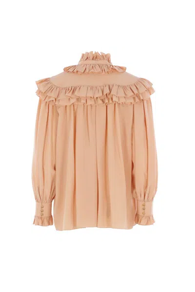 Chloé Sand Brown Oversized Ruffle Top In Pink