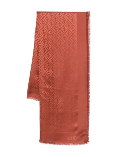 Fendi Ff Silk And Wool Scarf In Brown