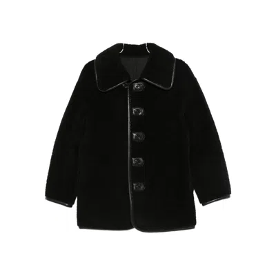 Low Classic Button-fastening Teddy Jacket In Black