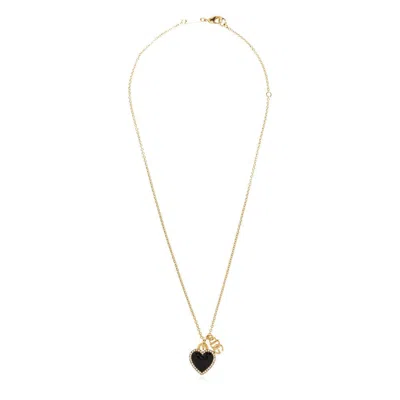 Dolce & Gabbana Women Gold Colored Necklace With Logo Pendant And Heart Pendant In Brass Woman In Black