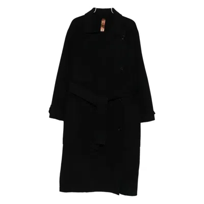 Glox Belted Patch-pocket Coat In Black