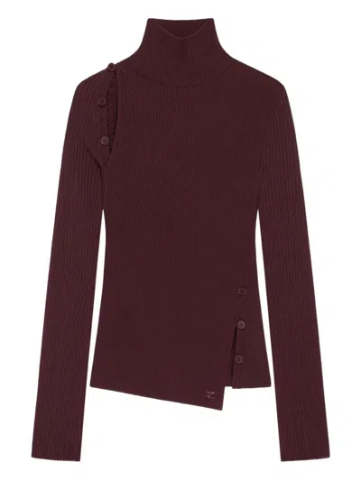 Courrèges Oblique Butonned Mockneck Sweater Clothing In Red