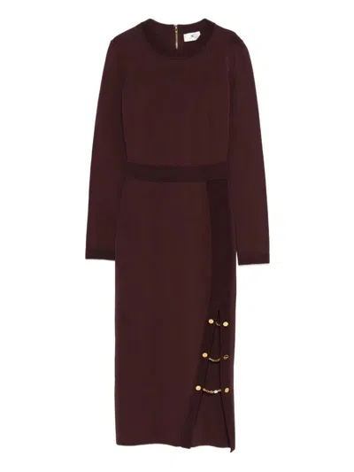 Elisabetta Franchi Knit Dress With Chain And Gold Buttons In Red