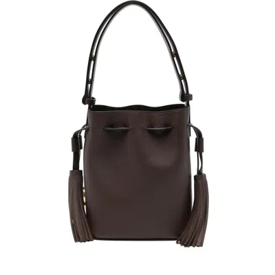 Valentino Garavani Chocolate Leather Vlogo Signature Bucket Bag In Brown