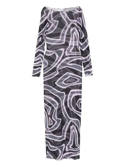 Pucci Maxi Dress With Abstract Pattern And Long Sleeves In Black