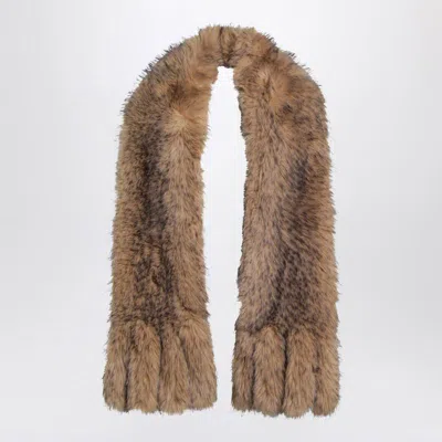 Rotate Birger Christensen Brown Synthetic Fur Scarf In Brown
