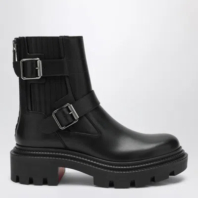 Christian Louboutin Oxybootie Red Sole Leather Moto Boots In Black
