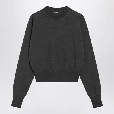 Jacquemus Grey Wool Sweater With Logo Embroidery In Gray