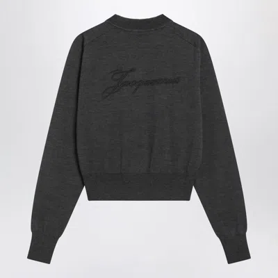 Jacquemus Grey Wool Sweater With Logo Embroidery In Gray