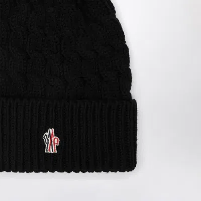 Moncler Wool Hat Featuring Cable Knit And Pom Detail In Black