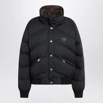 Prada Cotton Padded Jacket Stand-up Collar In Black