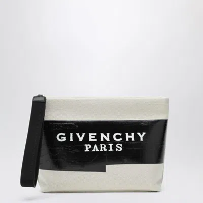 Givenchy Womens Beige Black Logo Tape Canvas Pouch In White