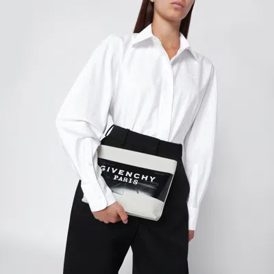 Givenchy Womens Beige Black Logo Tape Canvas Pouch In White
