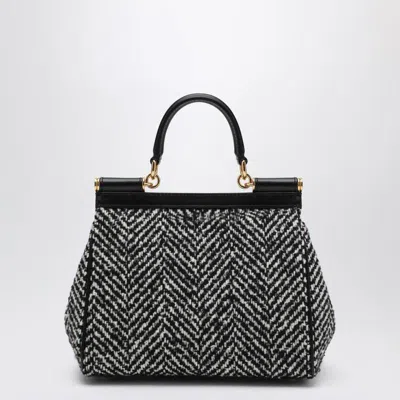 Dolce & Gabbana Women Sicily Medium Chevron Fabric Shoulder Bag In Black