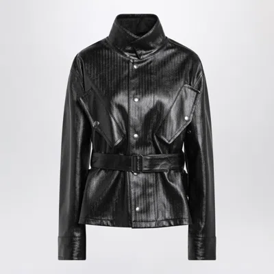 Maison Margiela Black Laminated Cotton Belted Jacket In Black