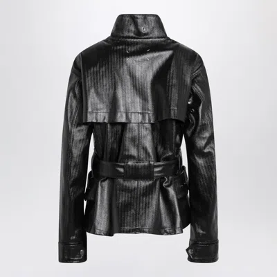 Maison Margiela Black Laminated Cotton Belted Jacket In Black
